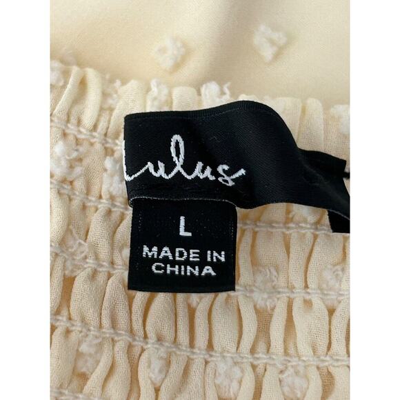 Lulus Dress Size Large Be a Dear Tie Front Mini in Cream Smocked Back Swiss Dot - Picture 9 of 14